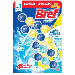 Bref  Power Aktiv GIGA Pack, Juicy Lemon & Ocean Breeze WC Blok 4x50g
