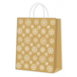 Darčeková taška vianočná 505100 A5 18x10x23cm zlatá s vločkami